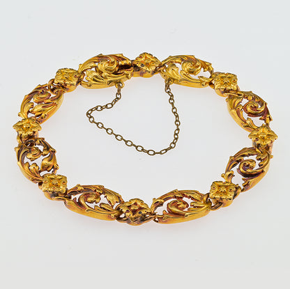 Art Nouveau French Carved 18ct Yellow Gold Bracelet