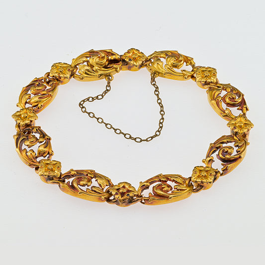 Art Nouveau French Carved 18ct Yellow Gold Bracelet