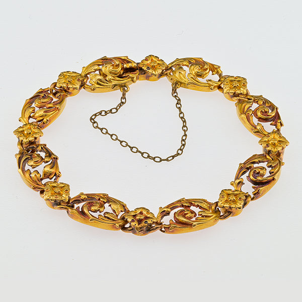 Art Nouveau French Carved 18ct Yellow Gold Bracelet