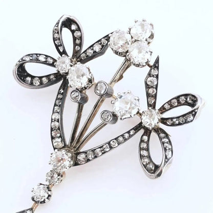 Antique Victorian 5ct Old Cut Diamond Bow Pendant Brooch