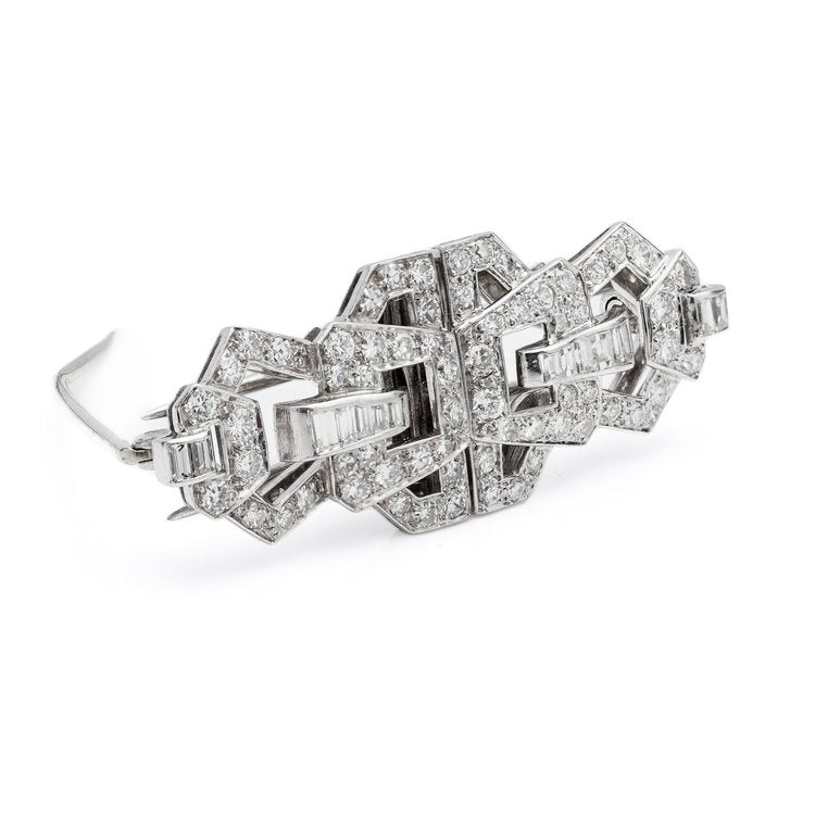 Vintage 1.84ct Brilliant and Baguette Diamond Double Clip Brooch in Platinum Circa 1940s