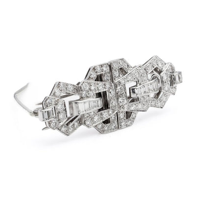 Vintage 1.84ct Brilliant and Baguette Diamond Double Clip Brooch in Platinum Circa 1940s