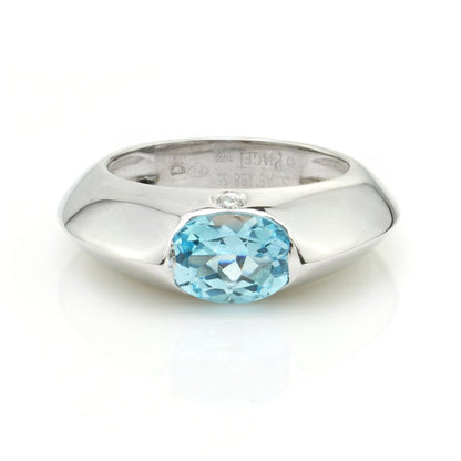 Vintage Piaget 1ct Oval Blue Topaz Ring in 18ct White Gold Ring with Diamond Accent, with original Piaget box