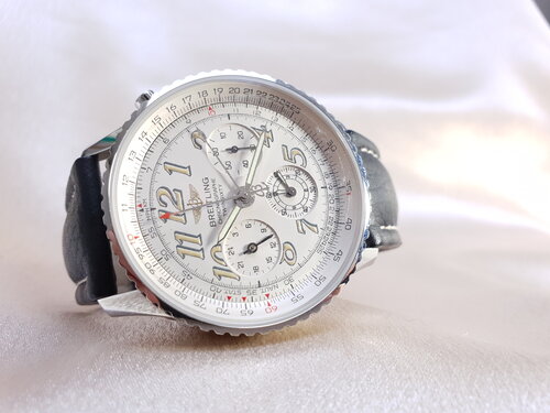 Breitling Navitimer Twin Sixty 41mm Stainless Steel Automatic Chronograph Watch, white dial, sapphire crystal, leather strap, Circa 2000s
