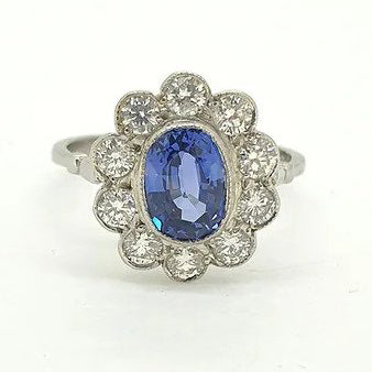 1.86ct Oval Sapphire and Diamond Floral Cluster Ring in Platinum