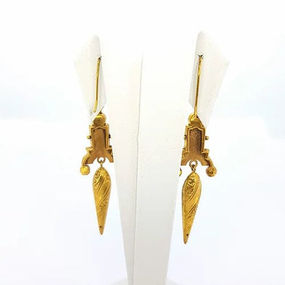 Antique Victorian Turquoise and 9ct Yellow Gold Escutcheon Drop Earrings