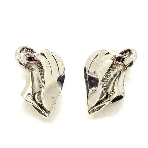 Art Deco Ruby and Diamond Clip On Earrings