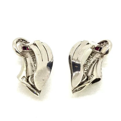 Art Deco Ruby and Diamond Clip On Earrings