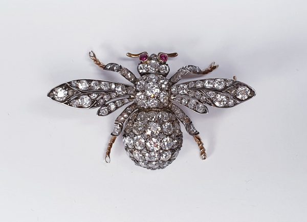 Antique Victorian Old Mine Cut Diamond Bee Brooch, 10.00 carats
