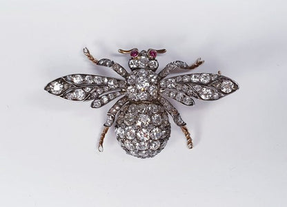 Antique Victorian Old Mine Cut Diamond Bee Brooch, 10.00 carats