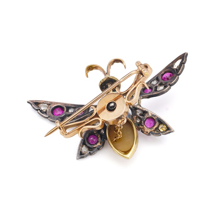 Antique Victorian Multi Gemstone En Tremblant Butterfly Brooch