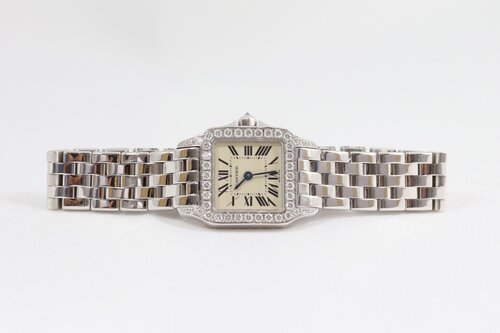 Cartier Ladies Santos Demoiselle Diamond 18ct White Gold Quartz Watch, 18ct white gold bracelet with a double-fold hidden 18ct white gold clasp, with Cartier Box and Cartier 2018 service papers