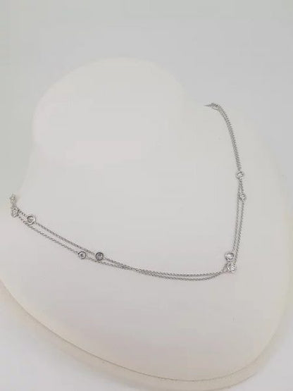 Diamond Set Long 18ct White Gold Chain Necklace; 2.72 carat total, 18ct white gold chain set with differing sized collet-set brilliant-cut diamonds