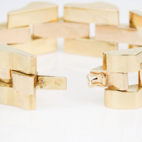 Vintage 1940s French Retro Brick Link 18ct Yellow Gold Bracelet