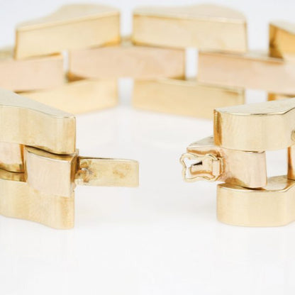 Vintage 1940s French Retro Brick Link 18ct Yellow Gold Bracelet