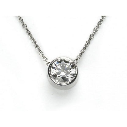 0.72ct Single Stone Diamond Solitaire Pendant; featuring a GIA certified 0.72 carat round brilliant-cut diamond with F colour and VS 2 clarity, rub-over set in platinum, on a fine trace chain