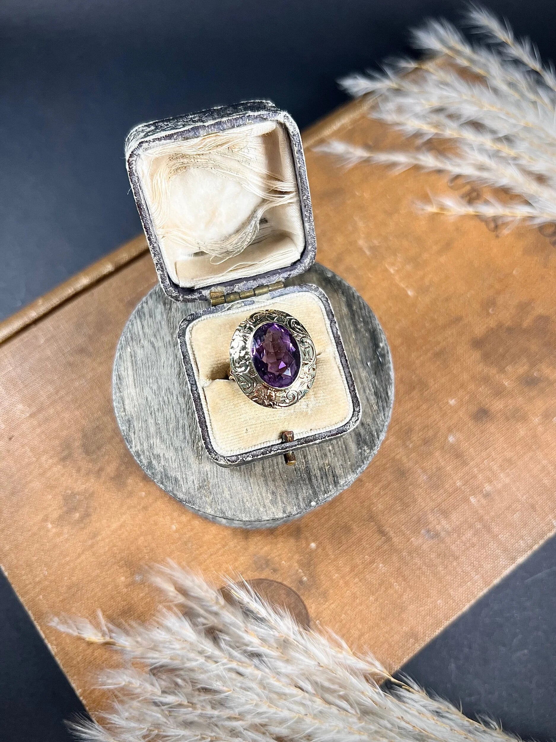 Antique 14ct Two Colour Gold, Fancy Victorian Faceted Amethyst Dress Ring