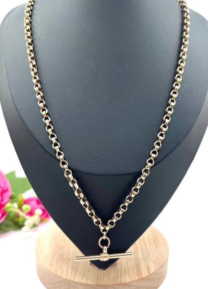 Victorian 9 Carat Rose Gold Rolo Link Albert Chain Necklace, Circa 1880
