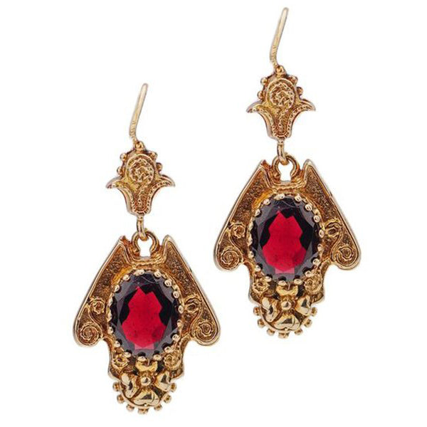 Vintage 3ct Garnet and Gold Drop Earrings