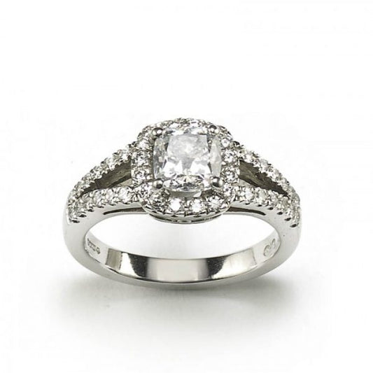 1.01ct Cushion Cut Diamond Cluster Ring; with diamond surround and diamond set split shoulders, in platinum, colour D, with GIA certificate.