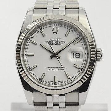 Rolex Datejust 116234 Stainless Steel Automatic Watch with White Gold Bezel; 36mm steel case with white dial, roulette date, screwdown crown and sapphire crystal, on a stainless steel Jubilee bracelet with Crownclasp, Circa 2006-07
