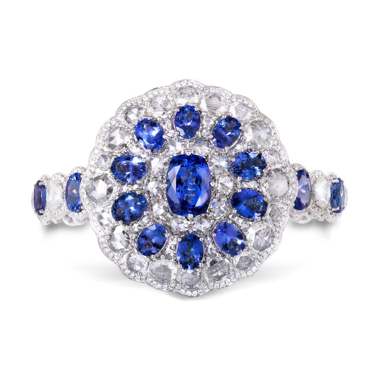 Tanzanite and Diamond Cuff Bracelet, 43.27 carat total, 18ct White Gold
