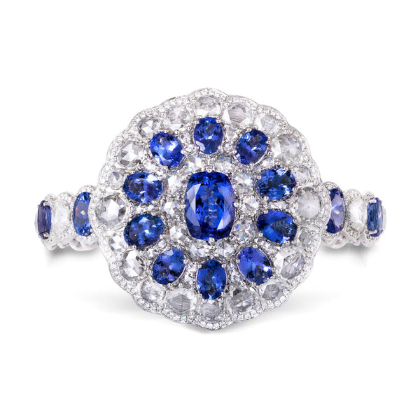 Tanzanite and Diamond Cuff Bracelet, 43.27 carat total, 18ct White Gold