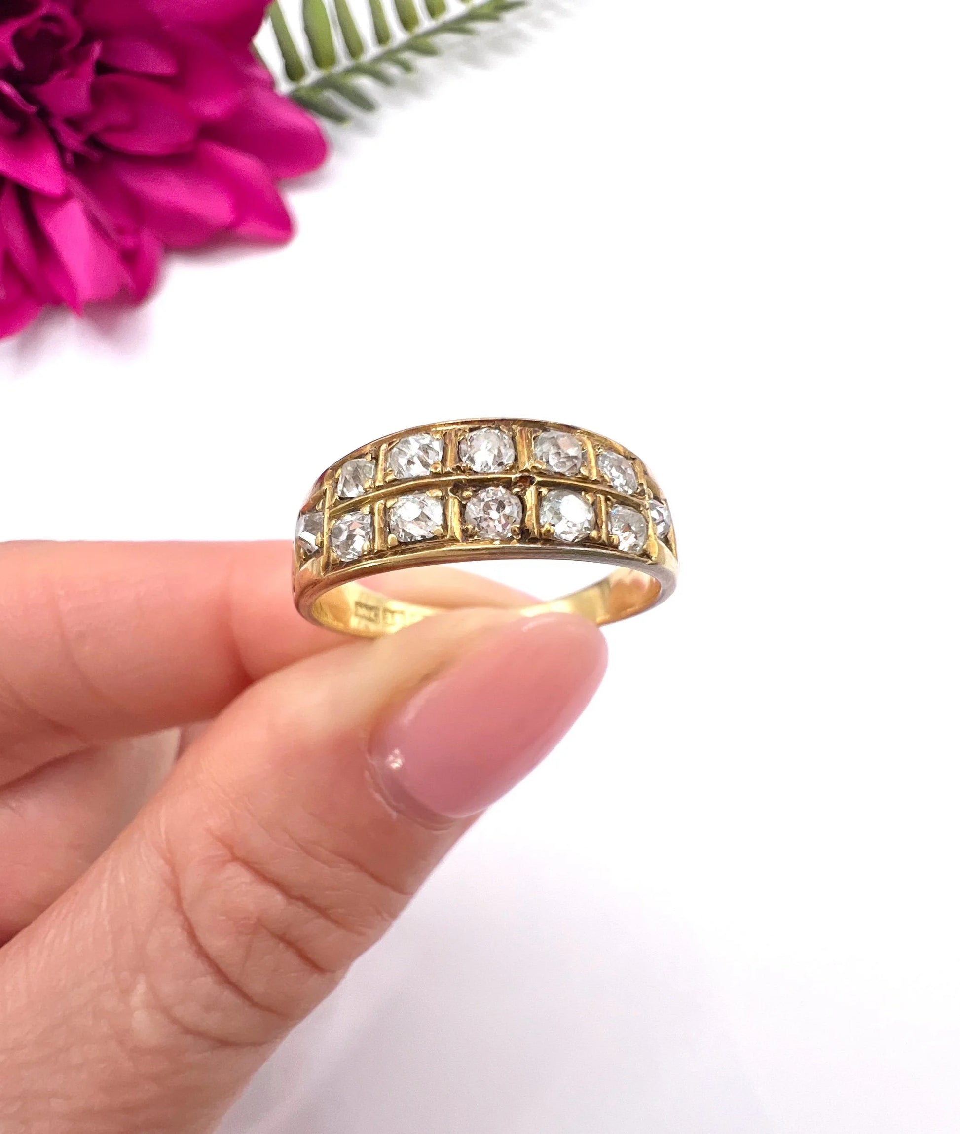 Antique 18ct Gold, Victorian Diamond Two Row Ring