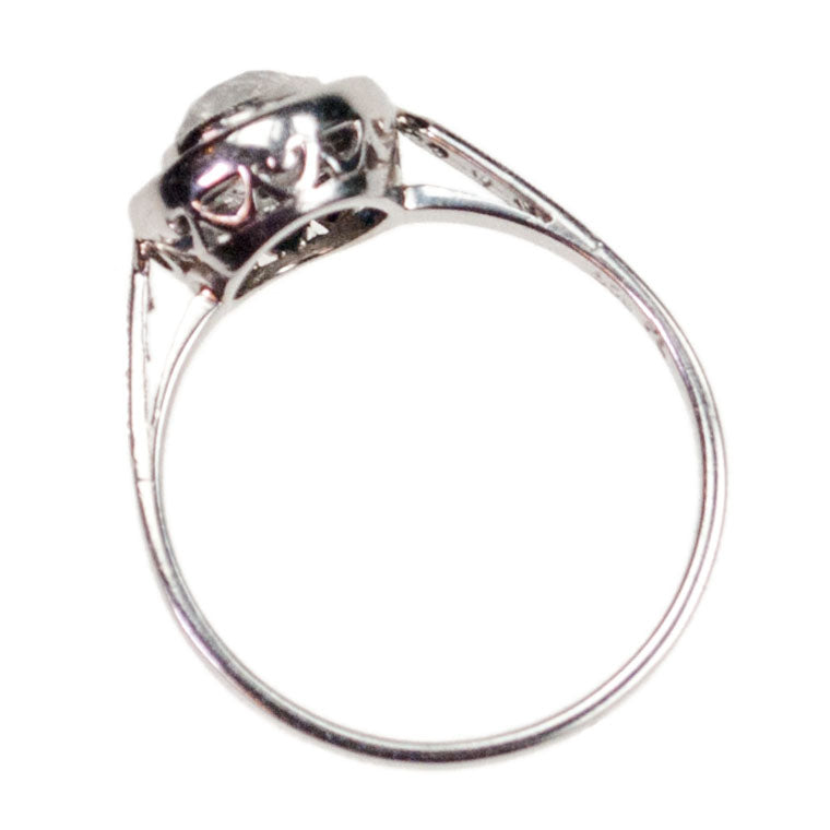Platinum Old Mine-Cut Diamond and Sapphire Halo Cluster Ring, 0.80 Carat