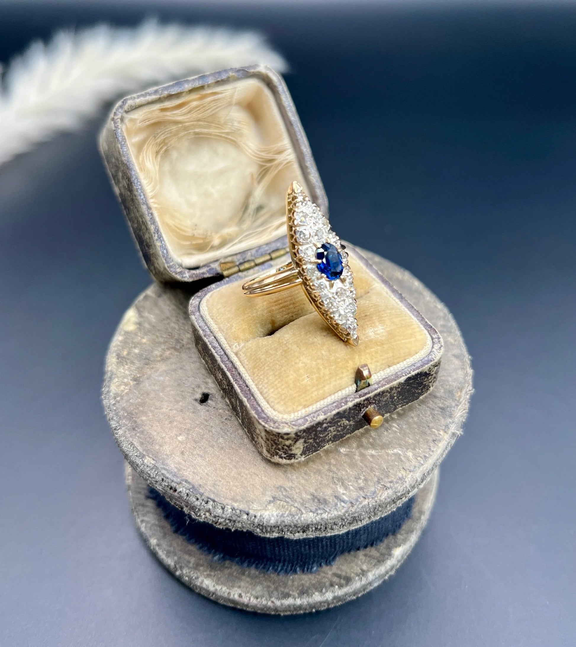 Antique 9 ct Yellow Gold, Victorian Sapphire And Diamond Marquise Navette Shaped Ring