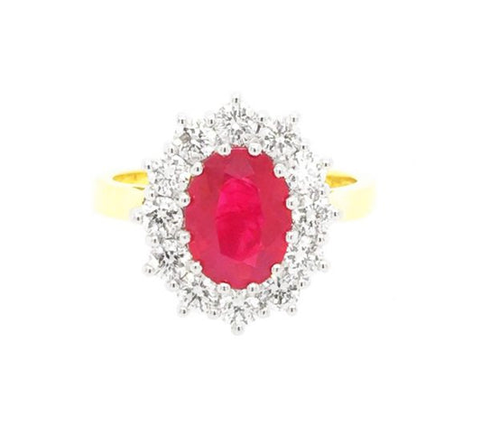 Ruby and Diamond Cluster Ring, 2.77 carat total, 18ct Gold