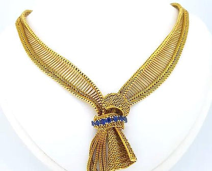 Vintage 1960's Sapphire and Diamond Gold Collar Necklace