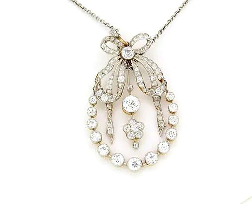 Antique Edwardian Diamond Pendant Brooch in Platinum and 18ct Gold
