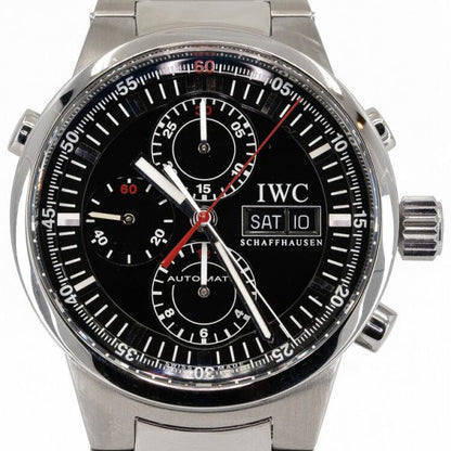 IWC GST Rattrapante Split Second 43mm Stainless Steel Automatic Watch, model 3715, black dial, on a steel IWC GST Bracelet with Steel IWC deployant buckle, with Box and Papers