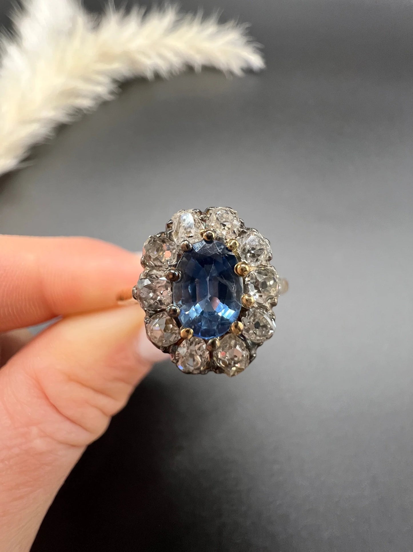 Victorian 18 Carat Yellow Gold, Sapphire and Diamond Oval Cluster Ring, Circa 1880