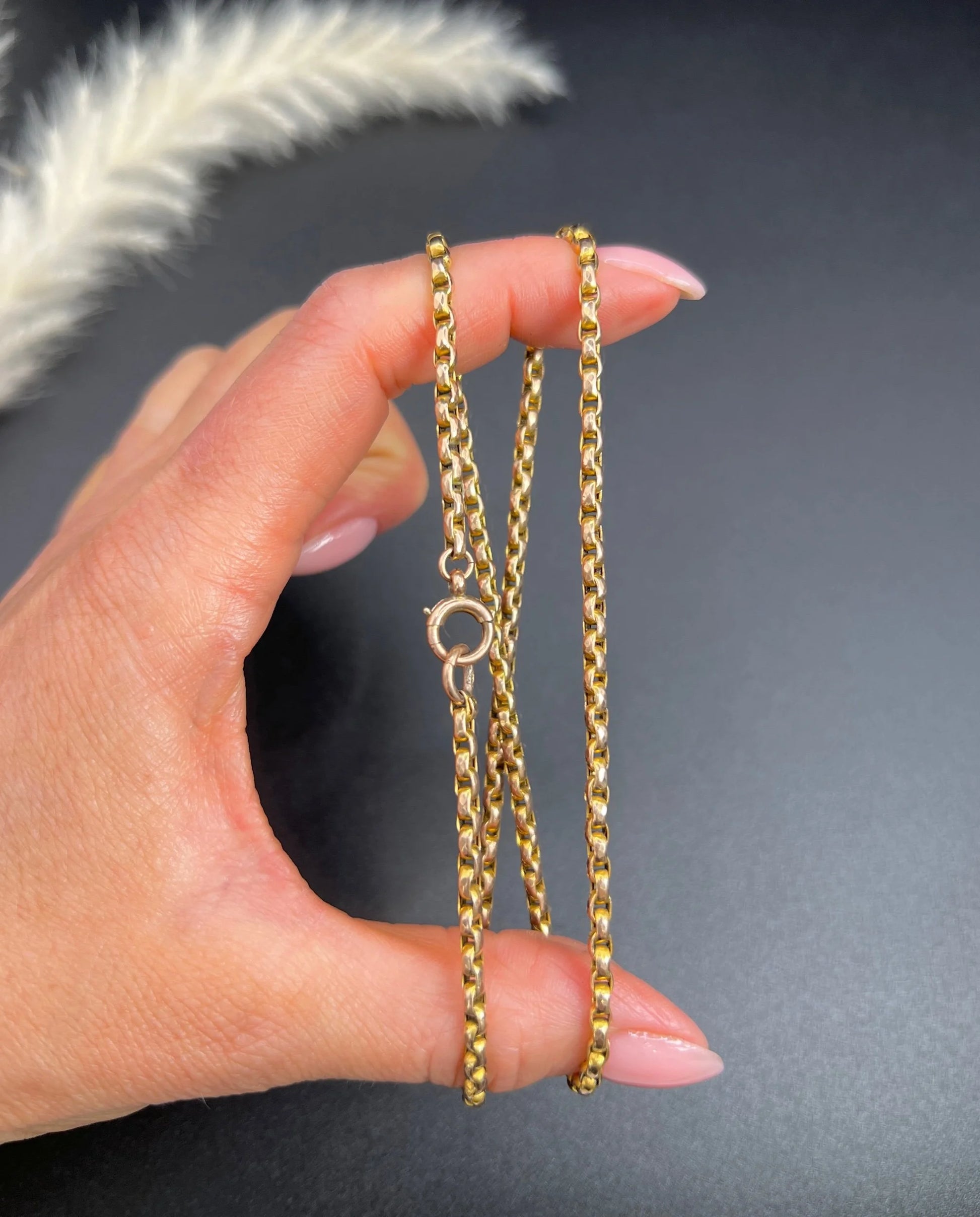 Antique 9 Carat Rose Gold 18.5 Inch Oval Faceted Belcher Link Chain, Circa 1900