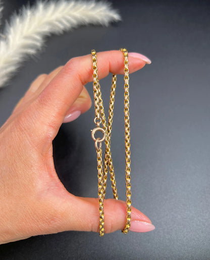Antique 9 Carat Rose Gold 18.5 Inch Oval Faceted Belcher Link Chain, Circa 1900