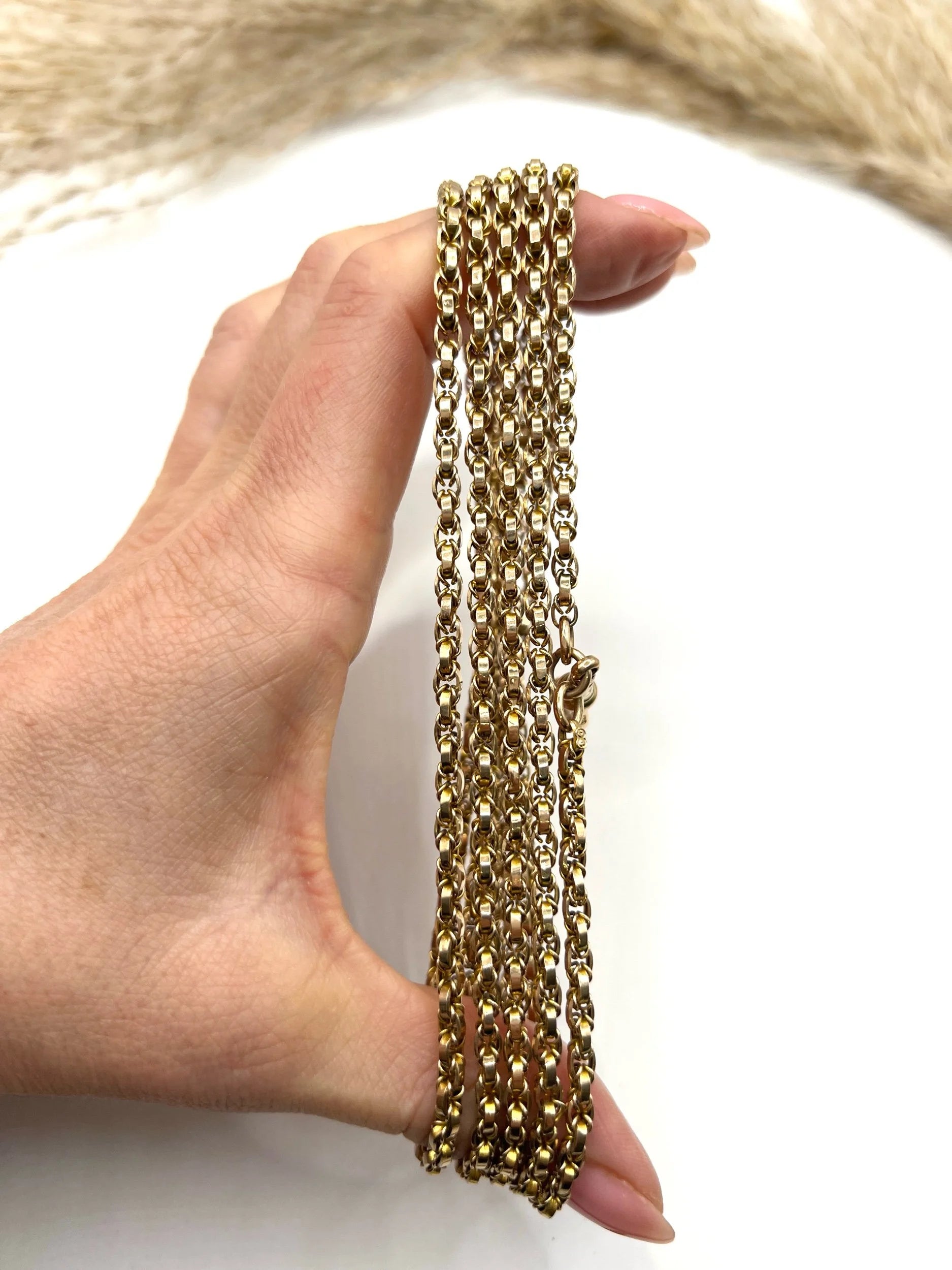 Victorian Antique 9ct Gold Fancy Rolo Link Long Guard Chain