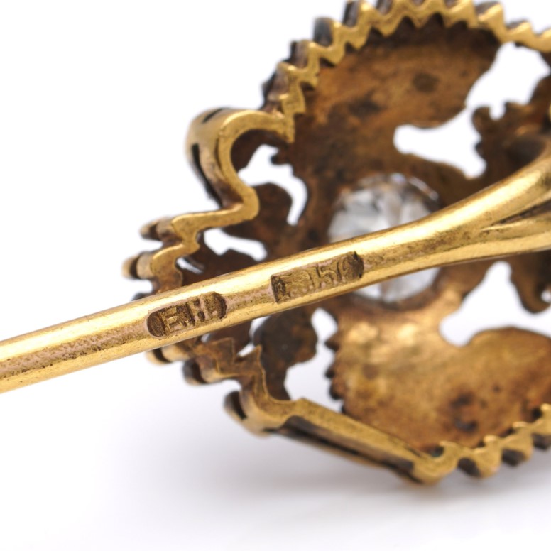 Faberge Workmaster Helenius Gold Pin with Diamond