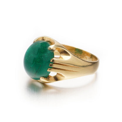 Certified 7.50ct Domed Cabochon Zambian Emerald Ring in 18ct Yellow Gold
