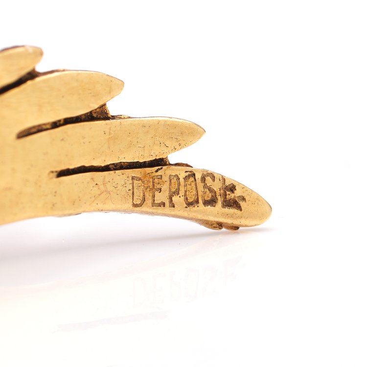 Vintage Hermes 18ct Yellow Gold Bird Brooch with Ruby