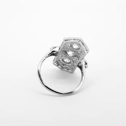 Belle Epoque Three Stone Diamond Plaque Ring in Platinum, 1.50 carats