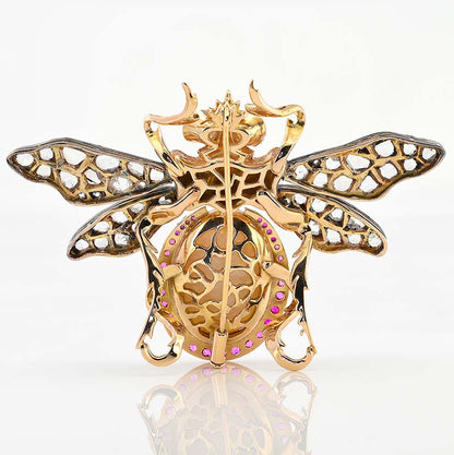 Vintage 1940s Retro 14ct Opal Diamond Ruby Insect Brooch