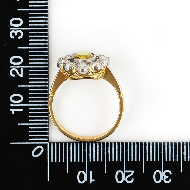 0.97ct Yellow Sapphire and Diamond Floral Cluster Ring