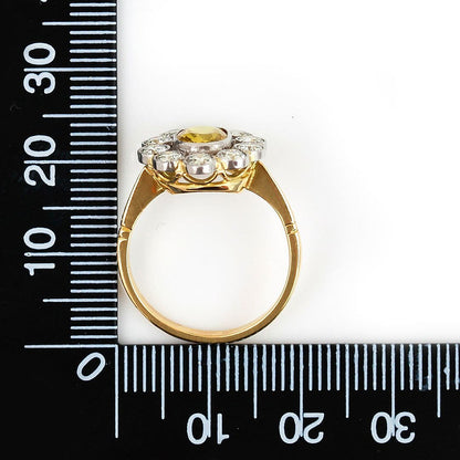 0.97ct Yellow Sapphire and Diamond Floral Cluster Ring