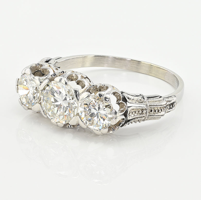 Art Deco 1.97ct Three Stone Diamond Engagement Ring in Platinum