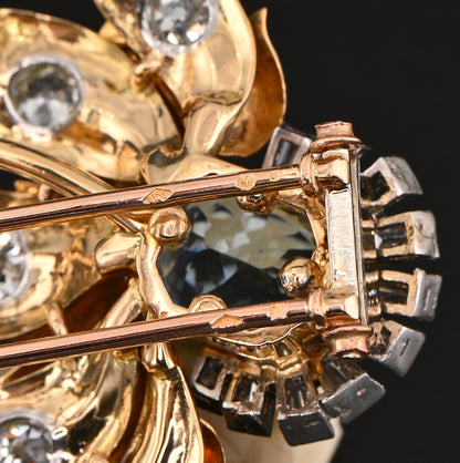 Vintage Retro 4.20ct Aquamarine Diamond Gold Platinum Floral Spray Brooch