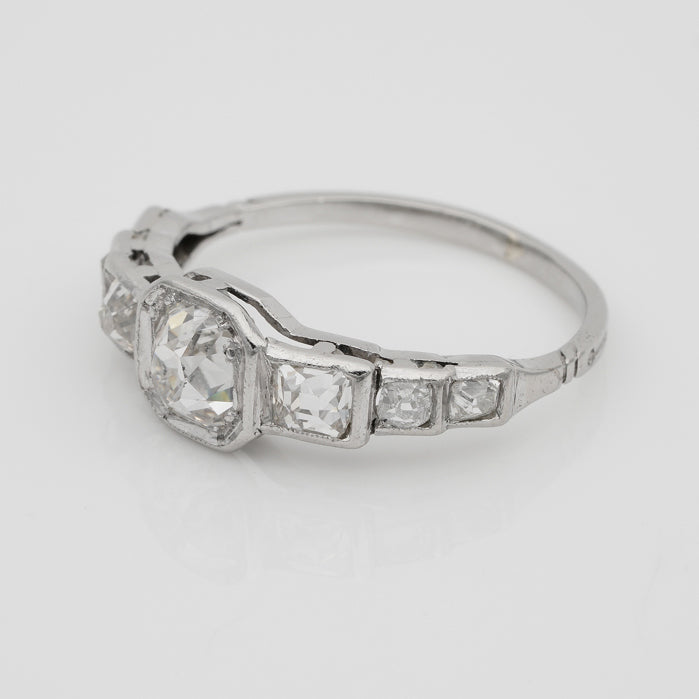 Art Deco 2.10ct Old Mine Cut Diamond Seven Stone Engagement Ring in Platinum