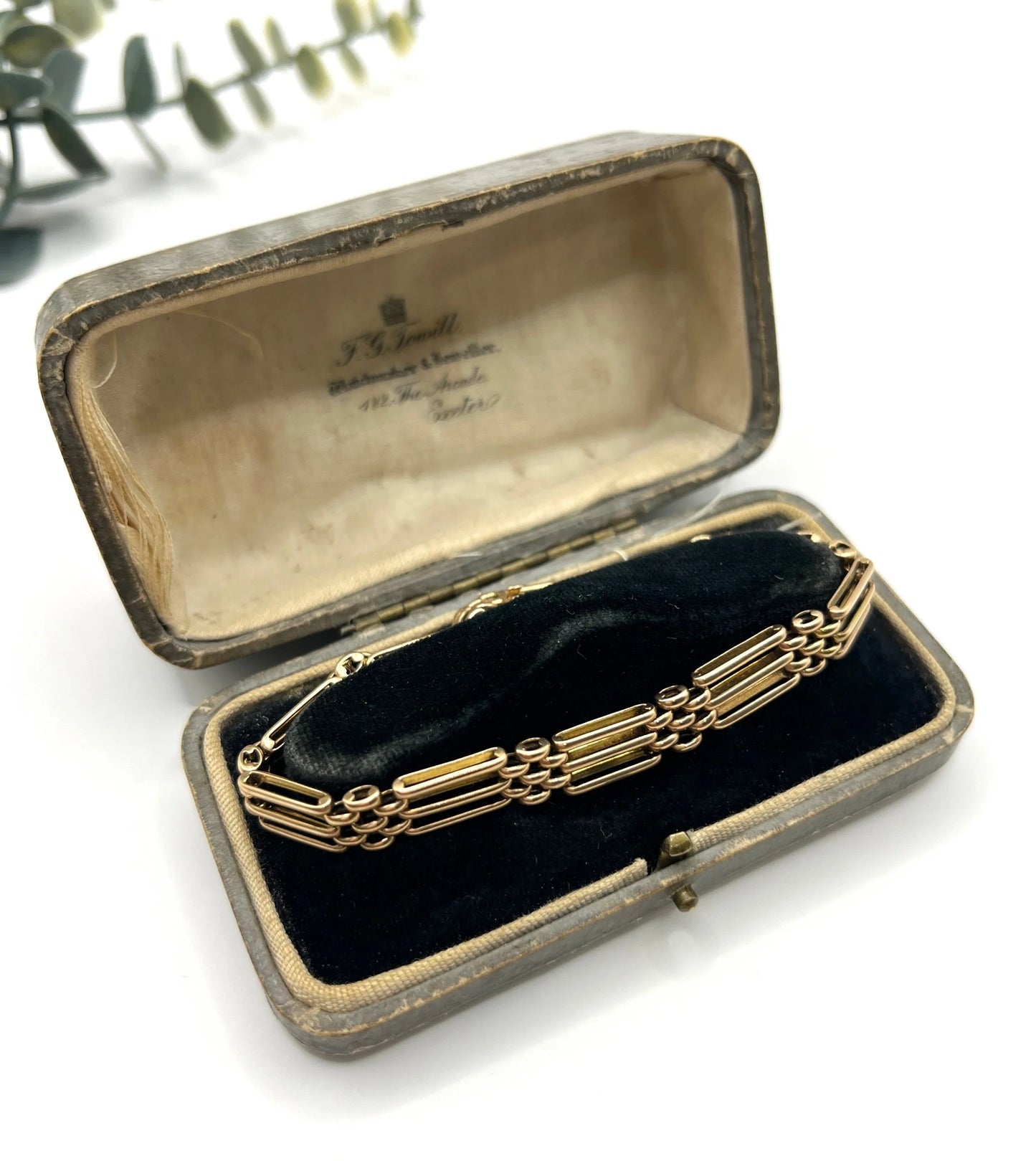 Antique 15 Carat Yellow Gold Three Row Gate Bracelet, Circa 1900