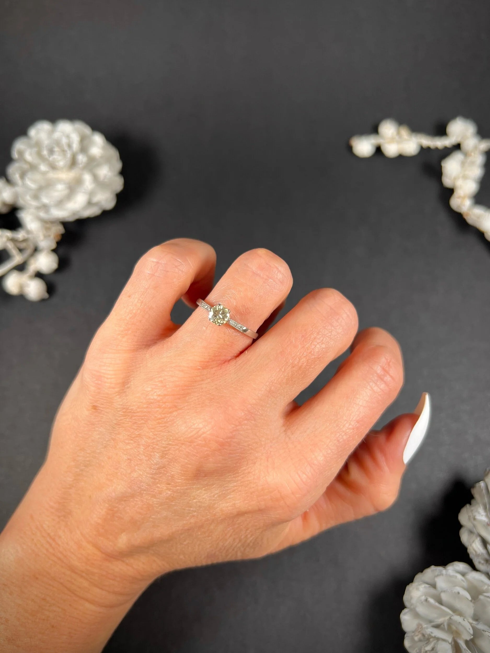 Antique Platinum 1920's Diamond Engagement Ring With Diamond Shoulders